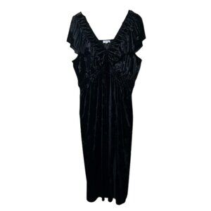 Eyeshadow black embossed velvet ruffle split hem midi dress womens XL NWT